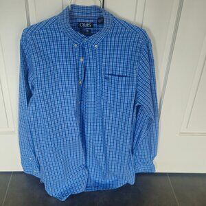 Chaps Long Sleeve Checkered Blue Button Down Shirt - Men's Large